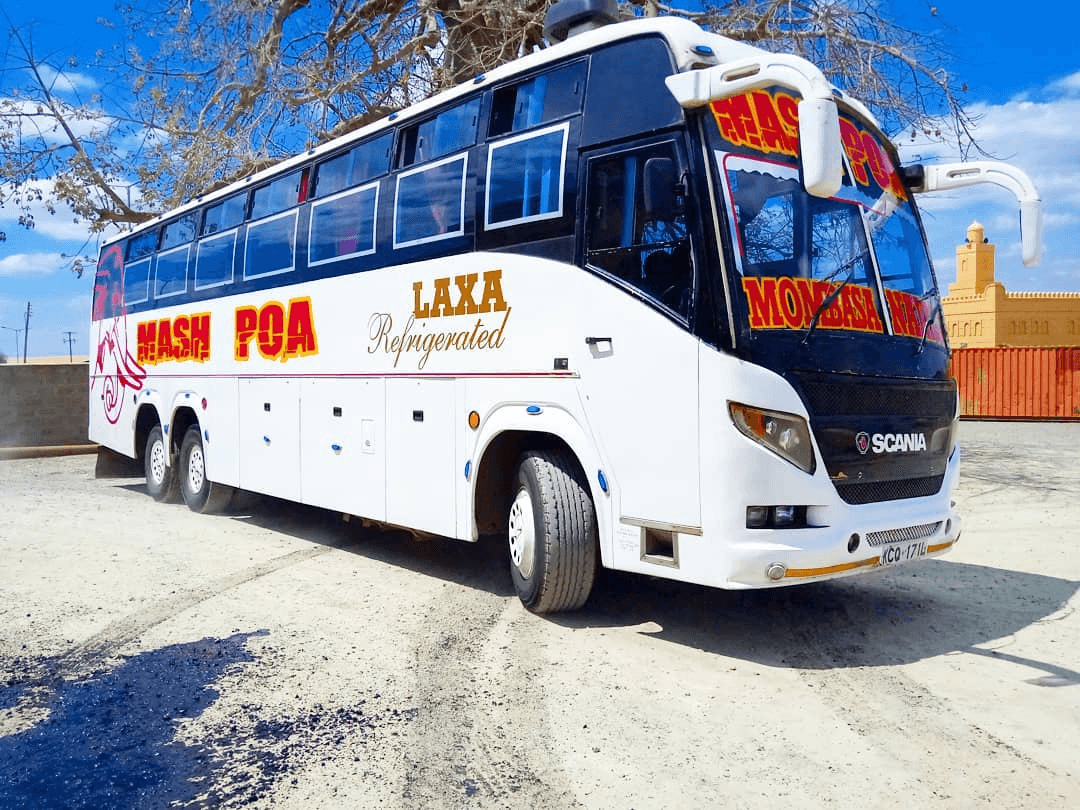 Mash Poa modern bus fleet at the Nairobi terminal ready for departure